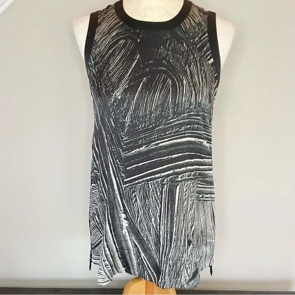 Helmut Lang Method Print Abstract Silk Satin Sleeveless Side Zipper Blouse Small - Picture 4 of 13
